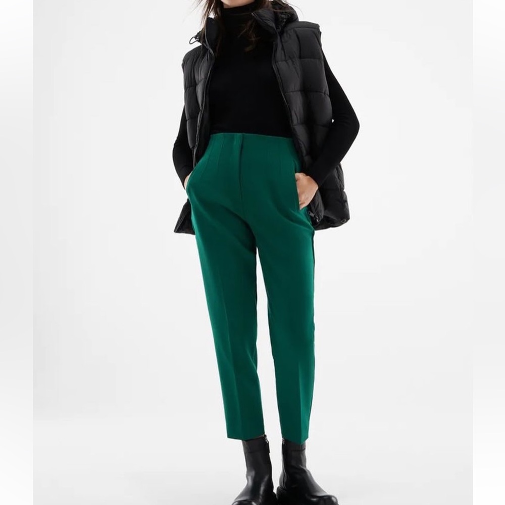 Zara Green High-Waisted Ankle Pants